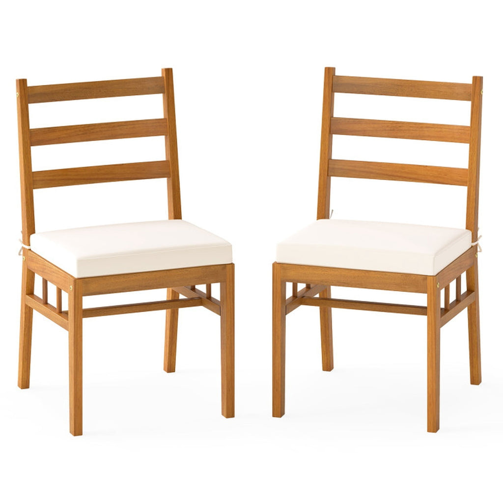 Biotree Solid Acacia Wood Patio Chair Set of 2 Armless Chair Stackable Patio Chair for Garden BackyardWhite