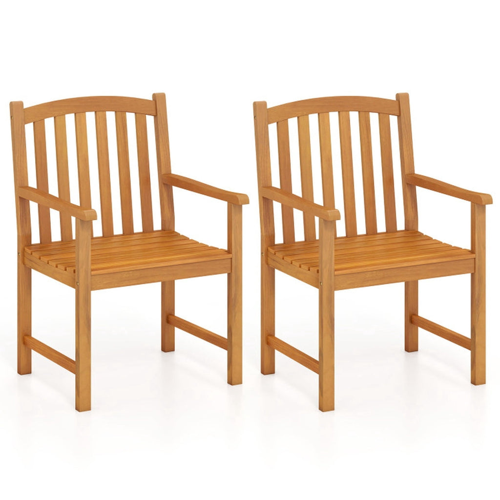 Biotree Solid Acacia Wood Patio Chairs Set of 2 with Slatted Seat and Inclined Backrest for PorchNatural