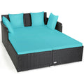 Biotree Spacious Outdoor Rattan Daybed with Upholstered Cushions and Pillows Outdoor Conversation Set for Garden Backyard PorchTurquoise