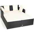 Biotree Spacious Outdoor Rattan Daybed with Upholstered Cushions and Pillows Outdoor Conversation Set for Garden Backyard PorchWhite