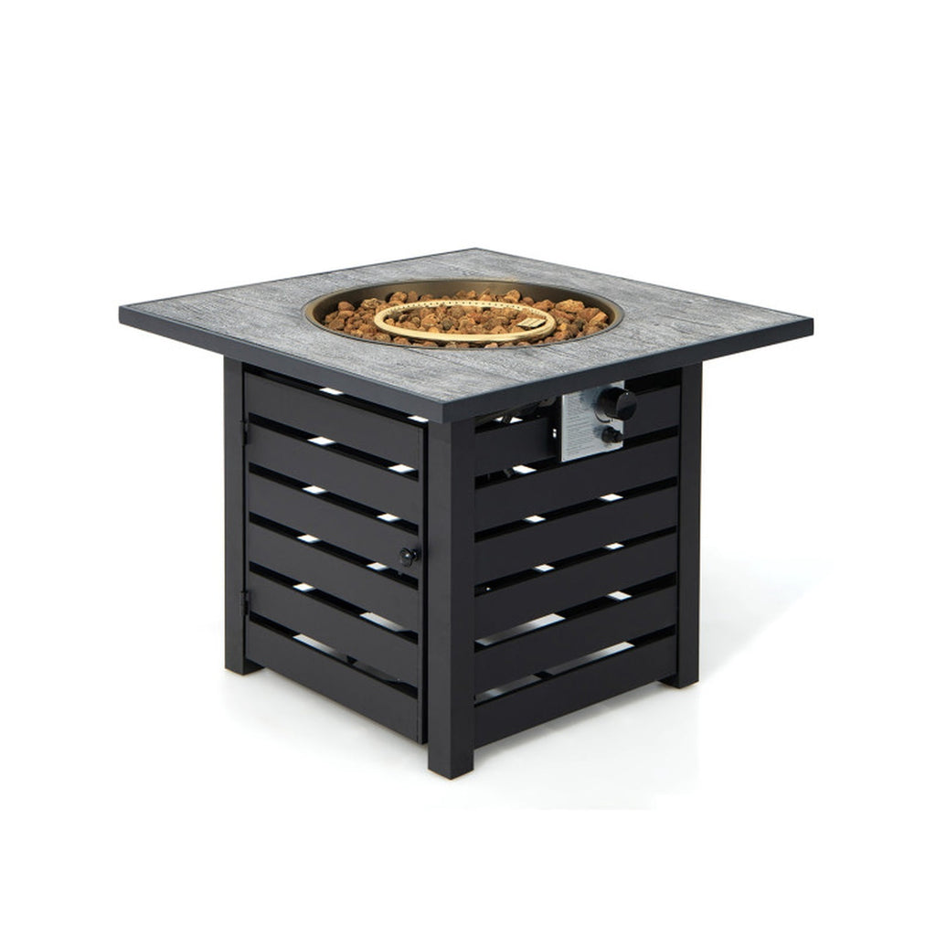 Biotree Square Propane Fire Pit Table with Lava Rocks and Rain Cover for Outdoor Patio Backyard Garden Camping, Black