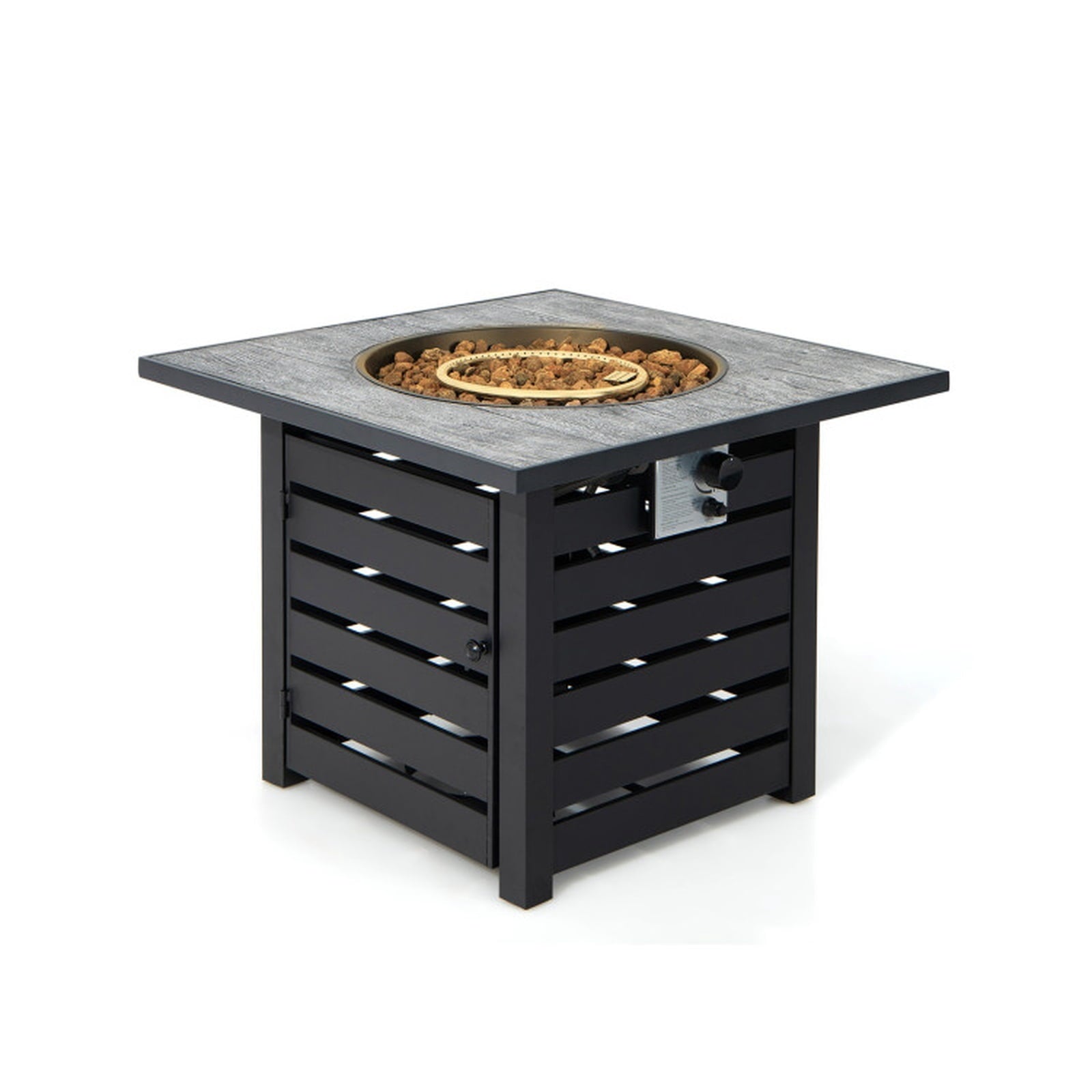 Biotree Square Propane Fire Pit Table with Lava Rocks and Rain Cover for Outdoor Patio Backyard Garden Camping, Black