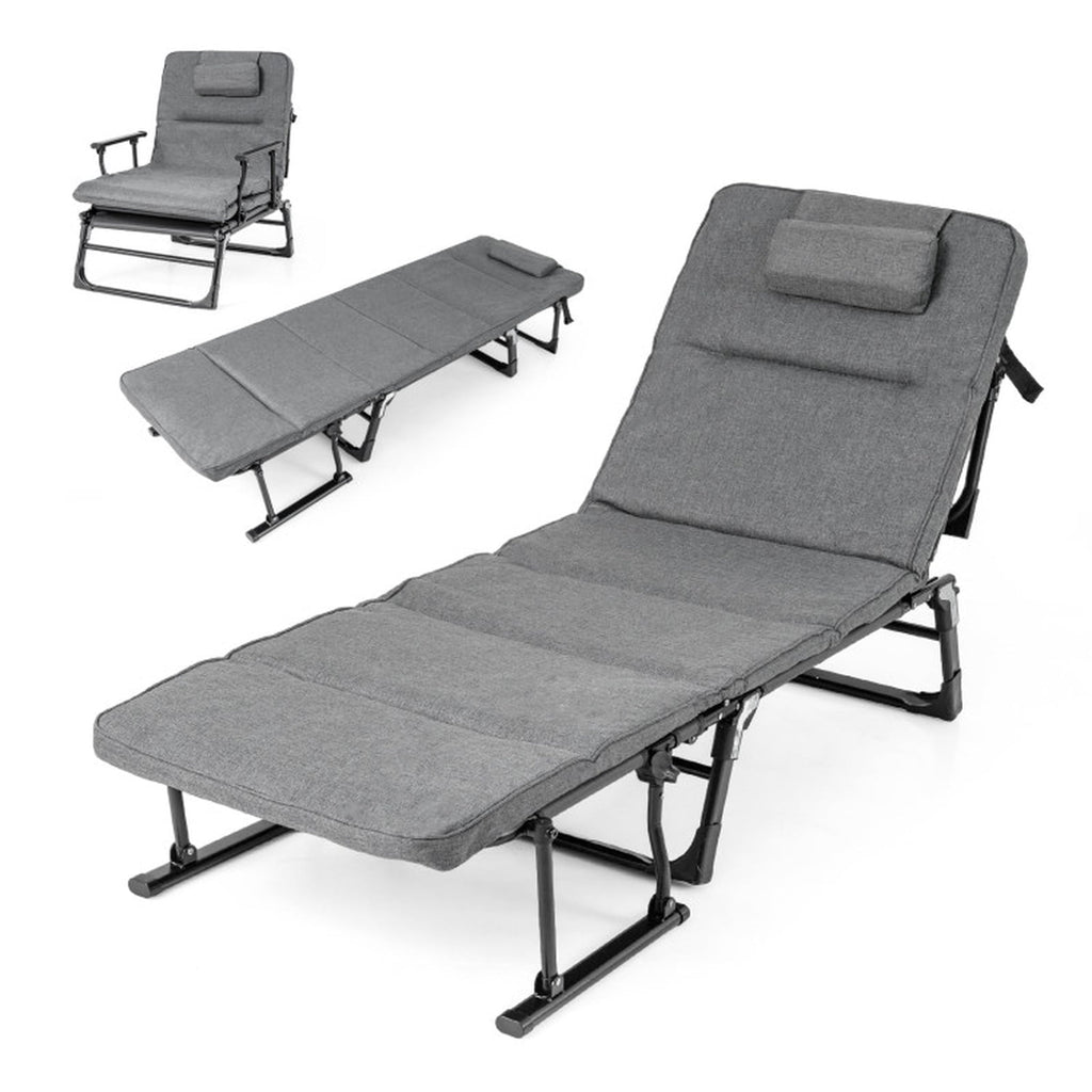 Biotree Folding Camping Cot with Mattress 3 in 1 Convertible Single Sofa and Outdoor Chaise Lounge Chair Sleeper for Backyard and Patio, Gray
