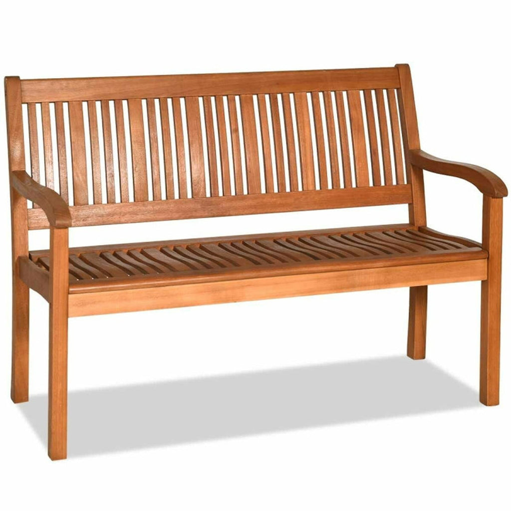 Biotree Two Person Solid Wood Garden Bench with Curved Backrest and Wide Armrest Stackable Patio Chair for Garden Backyard