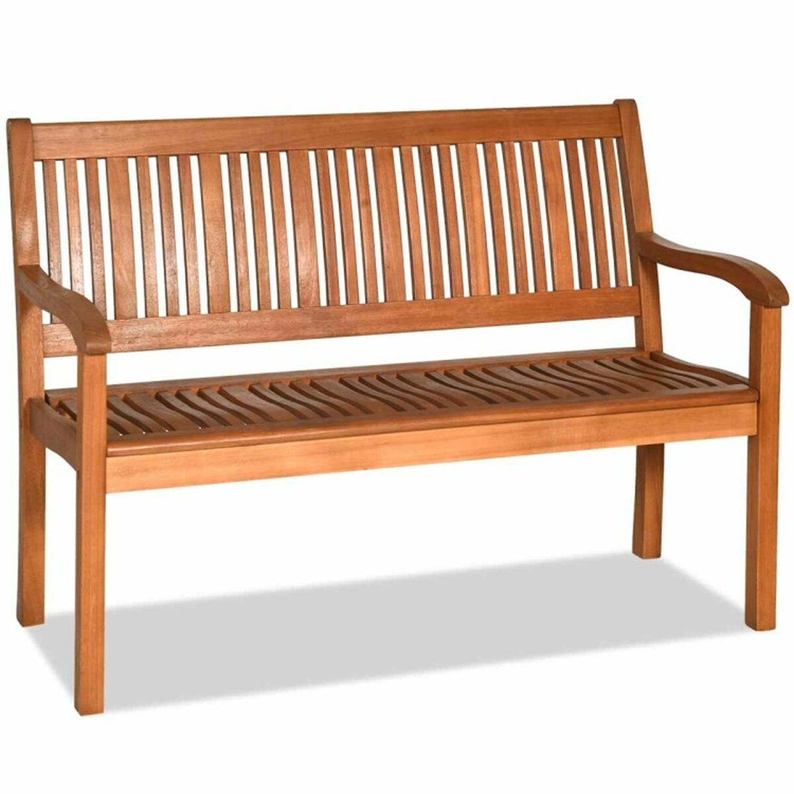 Biotree Two Person Solid Wood Garden Bench with Curved Backrest and Wide Armrest Stackable Patio Chair for Garden Backyard