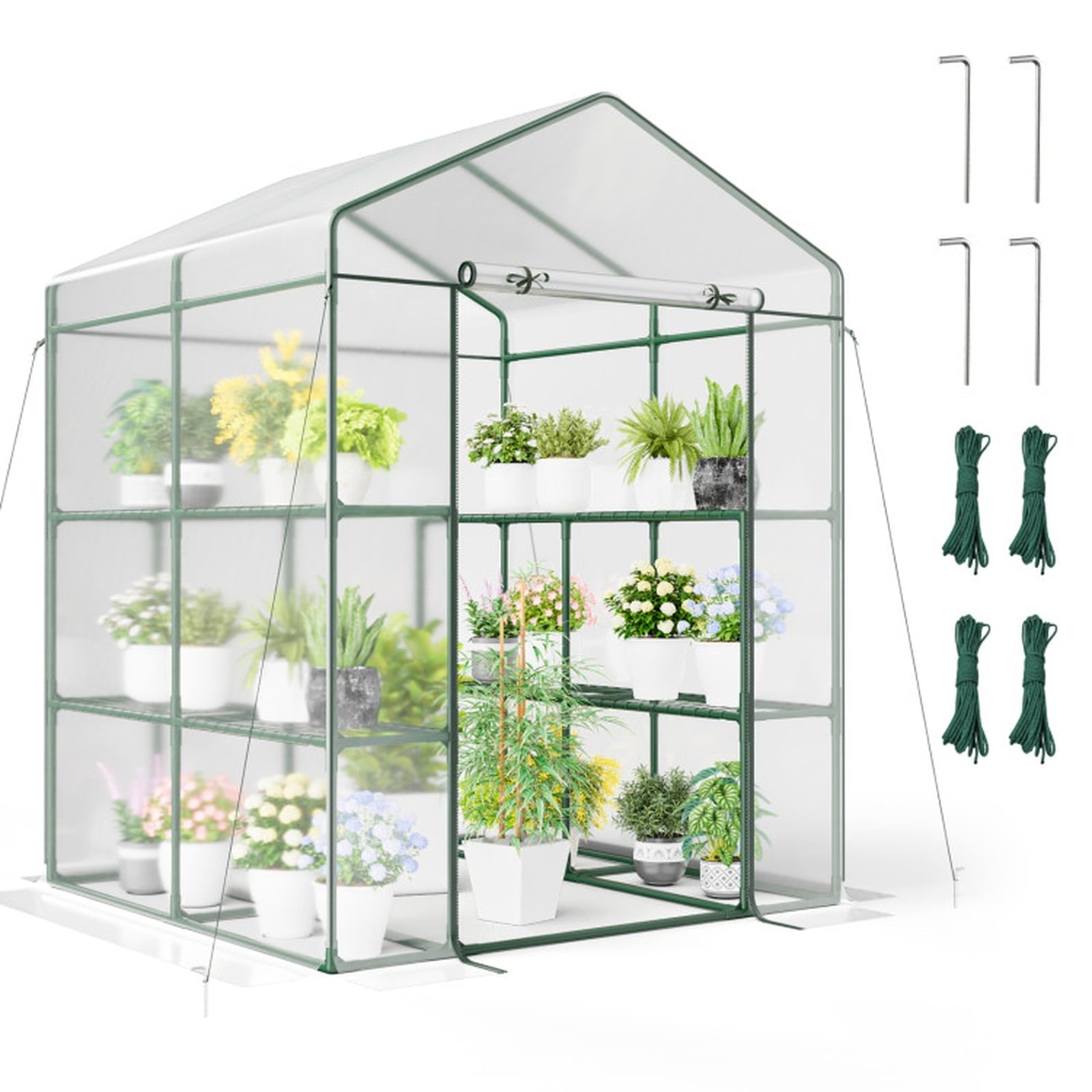 Biotree Walk-in Greenhouse with 3 Tiers 8 Shelves PVC Cover Roll for Outdoor Garden Backyard Patio Vegetables Flowers, Transparent