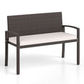 Biotree Wicker 2-Seat Bench with Soft Seat Cushion and Metal Frame Stackable Patio Chair for Garden BackyardWhite