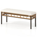 Biotree Wicker Patio Bench for 2 People 48invh Long Backless Dining Bench with Acacia Wood SeatWhite