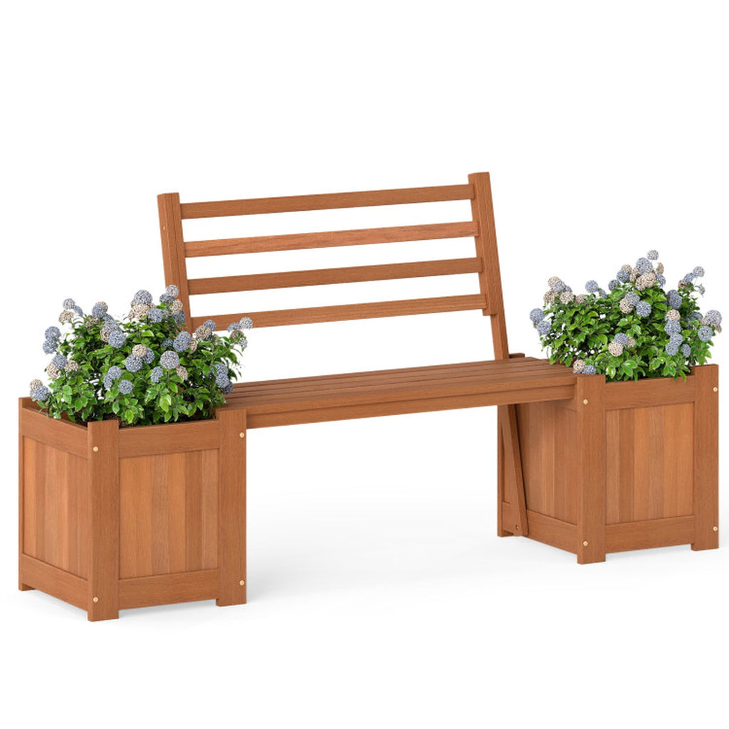 Biotree Wood Planter Box with Bench and Backrest for Garden Yard Balcony, 68x18.5x36 Inch Outdoor Hardwood Combination Plant Container and Patio Seating, Natural