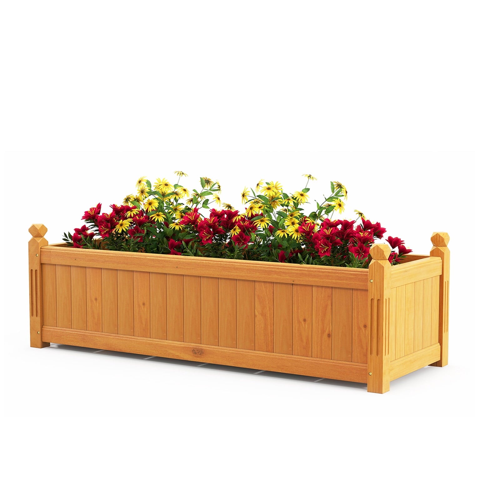 Biotree Wooden Rectangular Garden Bed with Drainage System-Natural Outdoor Vegetables Herbs Flowers Planting