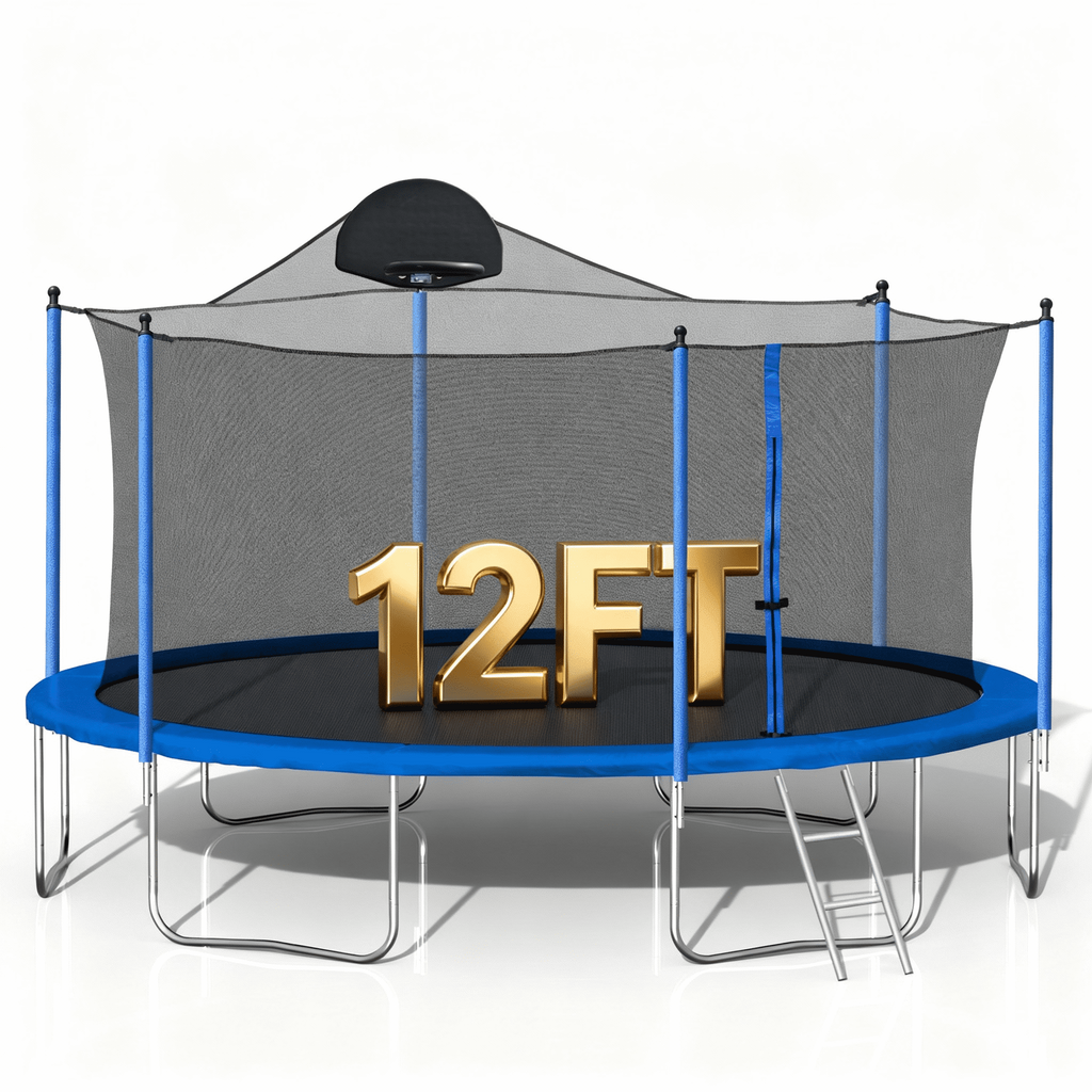 Biotree 12 FT Trampoline for Kids and Adults, Outdoor Trampoline with Basketball Hoop Safety Enclosure Net,Large Load Capacity Heavy-Duty Jumping Trampoline for Boys and Girls