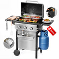 Biotree 3 Burner BBQ Propane Gas Grill, Stainless Steel 26,000 BTU Patio Garden Barbecue Grill with Two Foldable Shelves