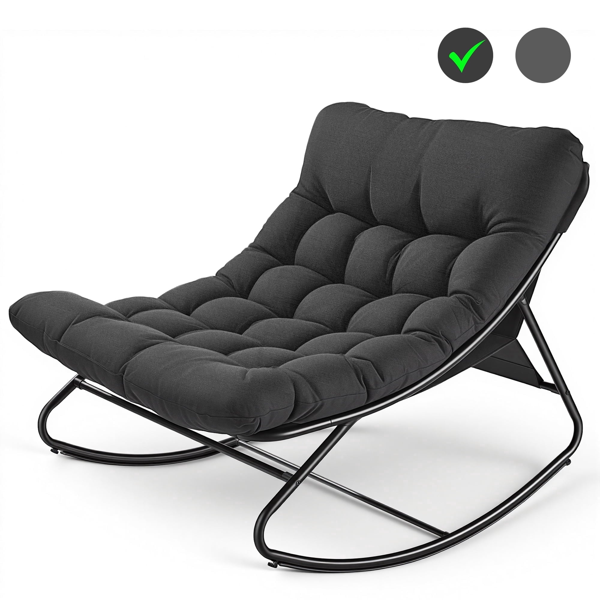 Biotree Oversized Outdoor Rocking Chair,Patio Rocker with Thick Cushion, Weather Resistant Mesh Rocking Chair for Porch, Backyard, Garden,Steel Frame,Black