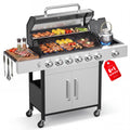 Biotree 6 Burner Propane Gas Grill with Side Burner & Griddle, 73000 BTU Stainless Steel BBQ Grill Combo with two Porcelain-Enameled Cast Iron Grates for Backyard Patio Outdoor Cooking