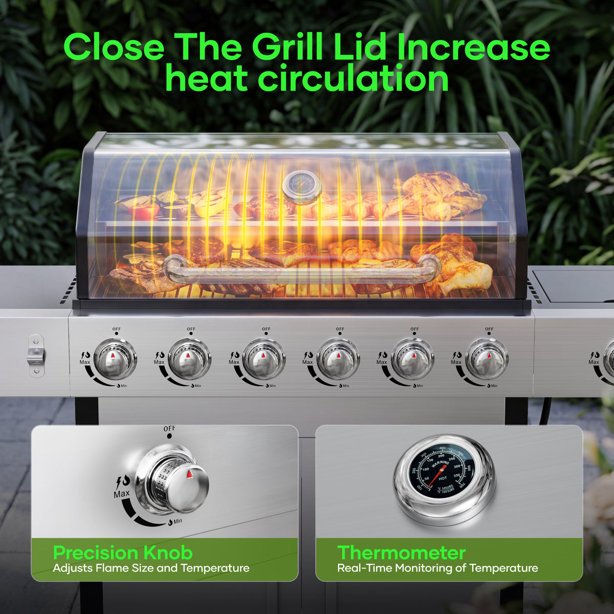 Biotree 6 Burner Propane Gas Grill with Side Burner & Griddle, 73000 BTU Stainless Steel BBQ Grill Combo with two Porcelain-Enameled Cast Iron Grates for Backyard Patio Outdoor Cooking