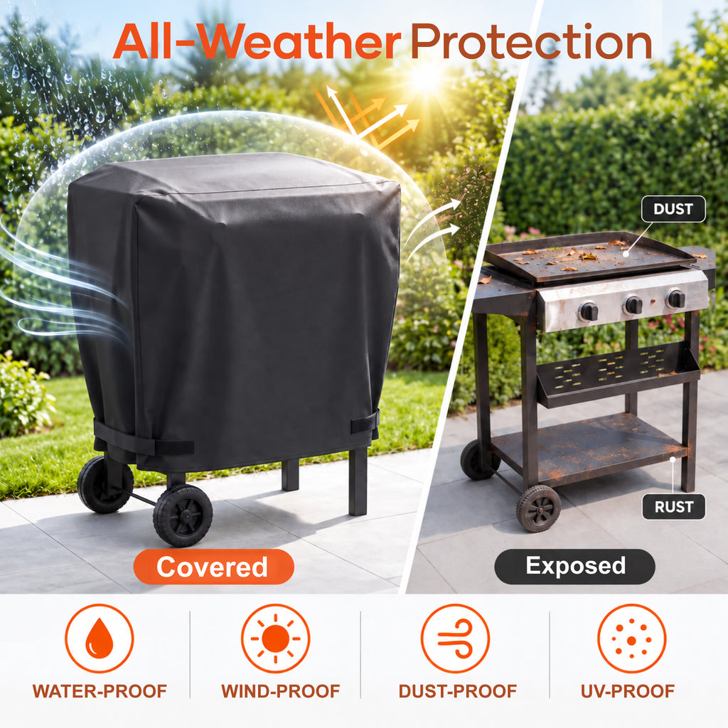 Biotree 4-Burner Propane Gas Griddle with Stainless Steel Pan,42,000 BTU Flat Top BBQ Grill with Two Foldable Shelves and Griddle Cover for Outdoor Camping Patio