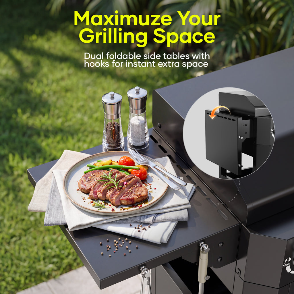 Biotree 4 Burner Propane Gas Grill and Griddle with Folding Side Tables,2 in 1 Griddle Grill Combo ,40000BTU Stainless Steel Propane Grill for Outdoor Patio Cooking