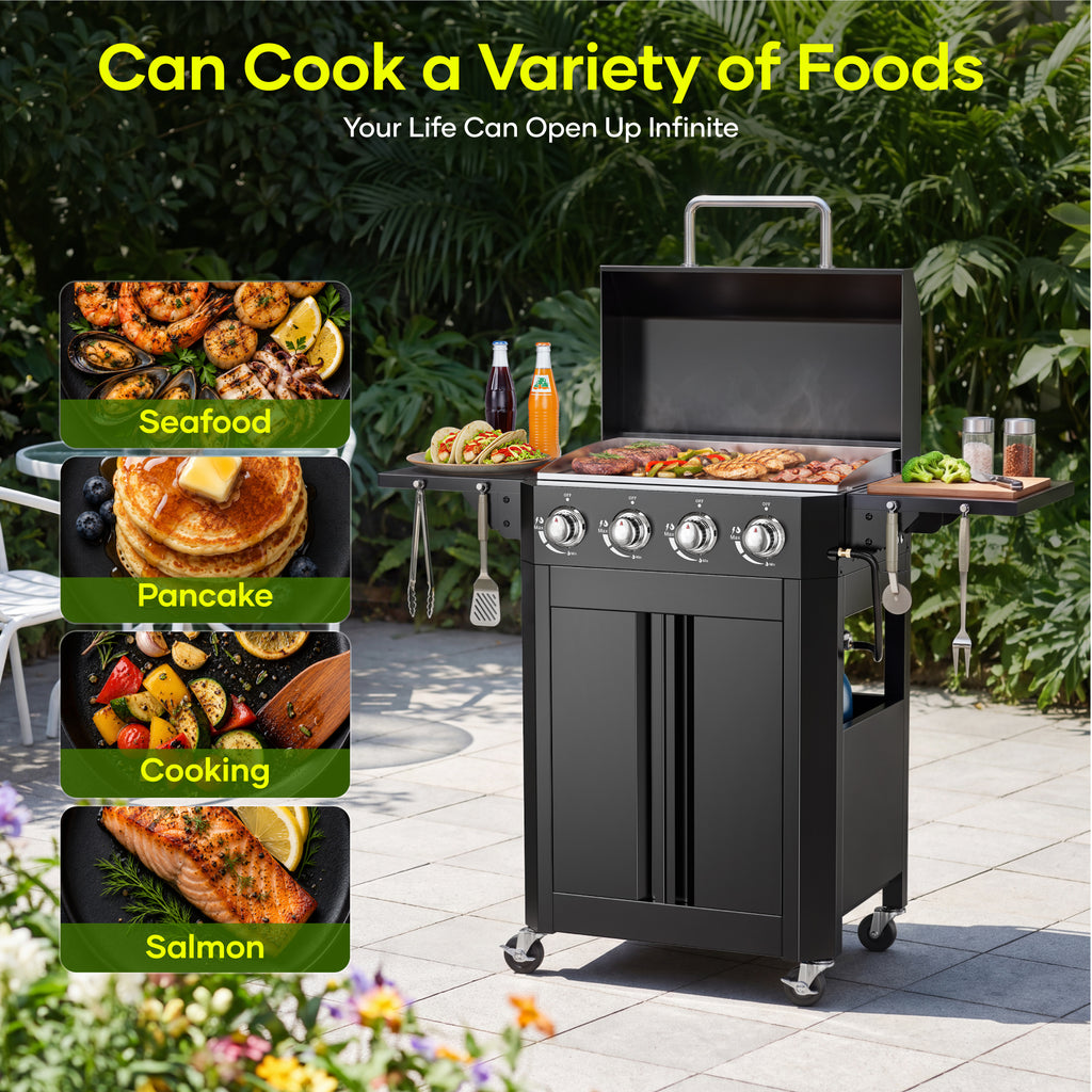 Biotree 4 Burner Propane Gas Grill and Griddle with Folding Side Tables,2 in 1 Griddle Grill Combo ,40000BTU Stainless Steel Propane Grill for Outdoor Patio Cooking