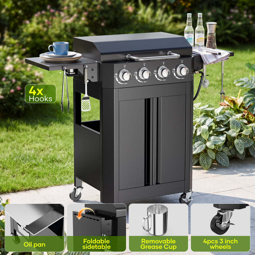 Biotree 4 Burner Propane Gas Grill and Griddle with Folding Side Tables,2 in 1 Griddle Grill Combo ,40000BTU Stainless Steel Propane Grill for Outdoor Patio Cooking