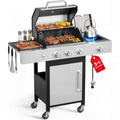 Biotree 3 Burner Gas Grill with Side Burner,40800 BTU Barbecue Grill Propane Stainless Steel BBQ Grill with Porcelain-Enameled Cast Iron Grates for Outdoor Cooking