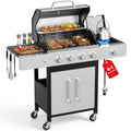 Biotree 4 Burner Gas Grill with Side Burner, 50800 BTU Barbecue Grill Propane Stainless Steel BBQ Grill with Porcelain-Enameled Cast Iron Grates for Outdoor Cooking