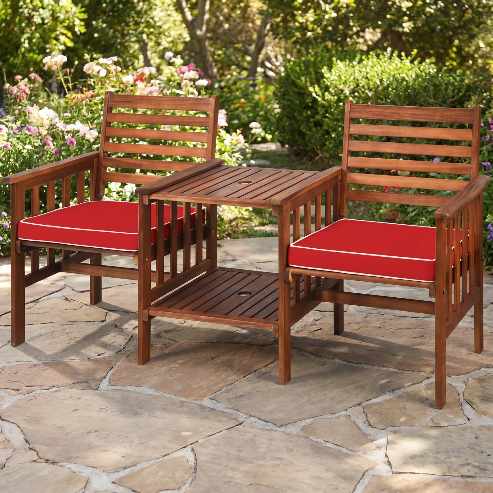 Biotree Acacia Wood Outdoor Garden Bench Set of 1/2 with Slatted Seat and 800 Lbs Capacity-Set of 1Natural