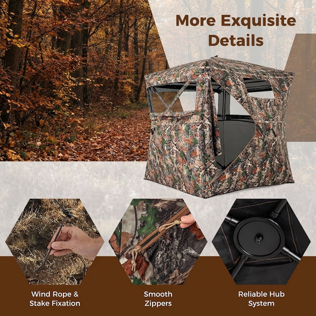 Biotree 270 Degree See-Through Ground Hunting Blind for 3-4 People with Carry Bag for Deer and Turkey
