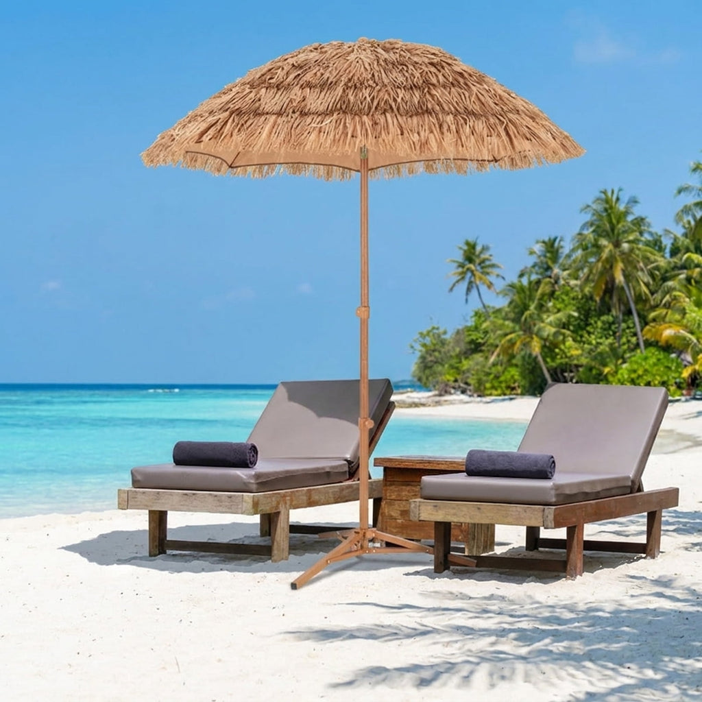 Biotree 6 ft Thatched Tiki Patio Umbrella Crank Tilt Outdoor Shade - Natural - UV Protection with Cross Base