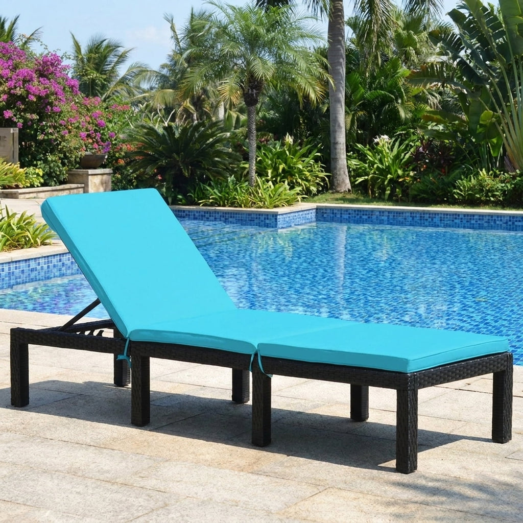 Biotree Patio Rattan Cushioned Height Adjustable Lounge Chair Stackable Patio Chair for Garden BackyardBlue