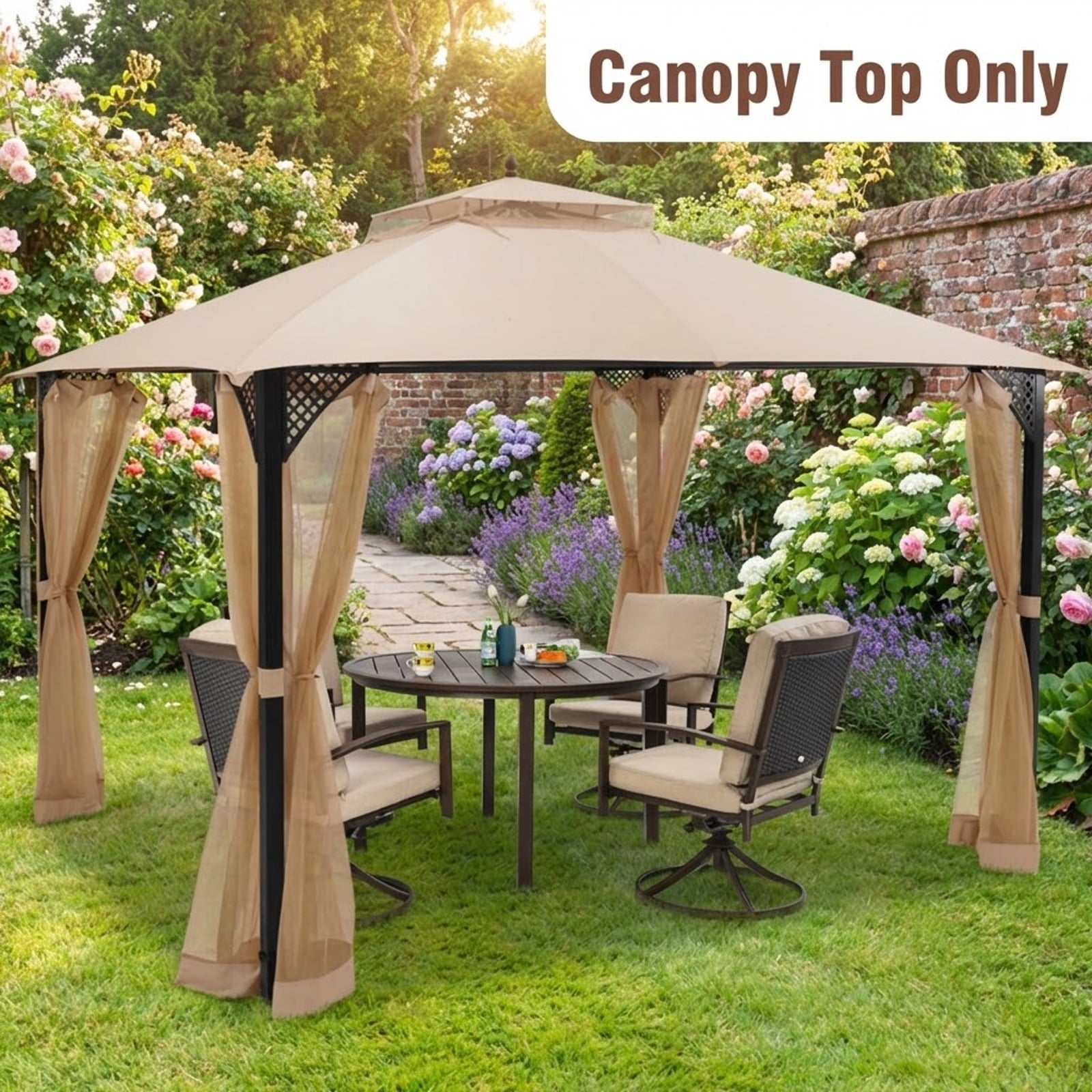 Biotree 10 x 12 Feet Gazebo Replacement Top with Air Vent and Drainage Holes Beige - Instant Setup Outdoor Shade Tent for Camping Parties