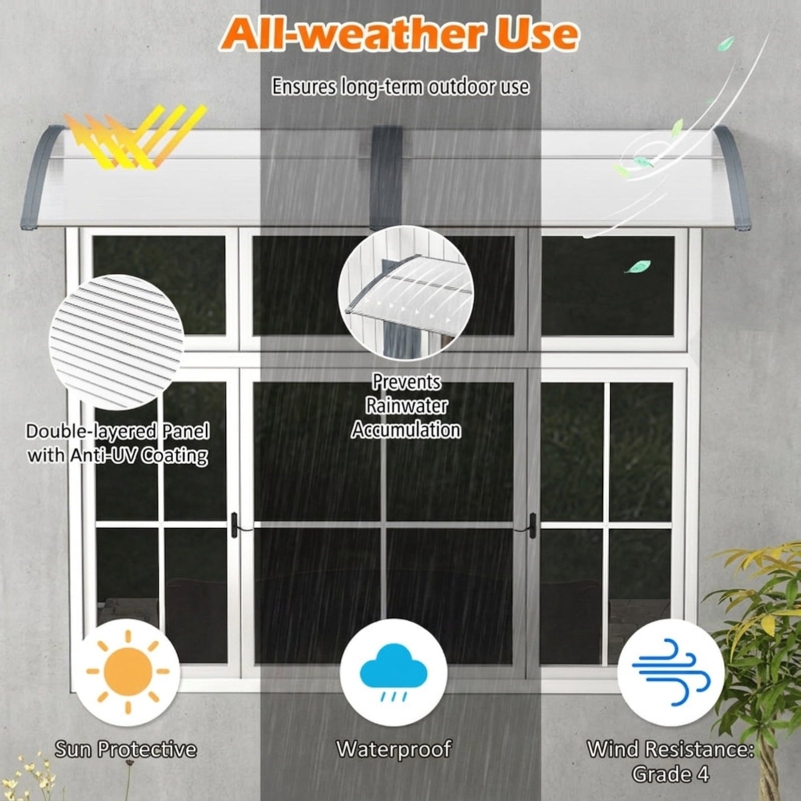 Biotree 48 x 40 Inch Outdoor Front Door Window Awning Door Canopy Exterior for Patio Deck Door Window Sun Rain Protection, Gray
