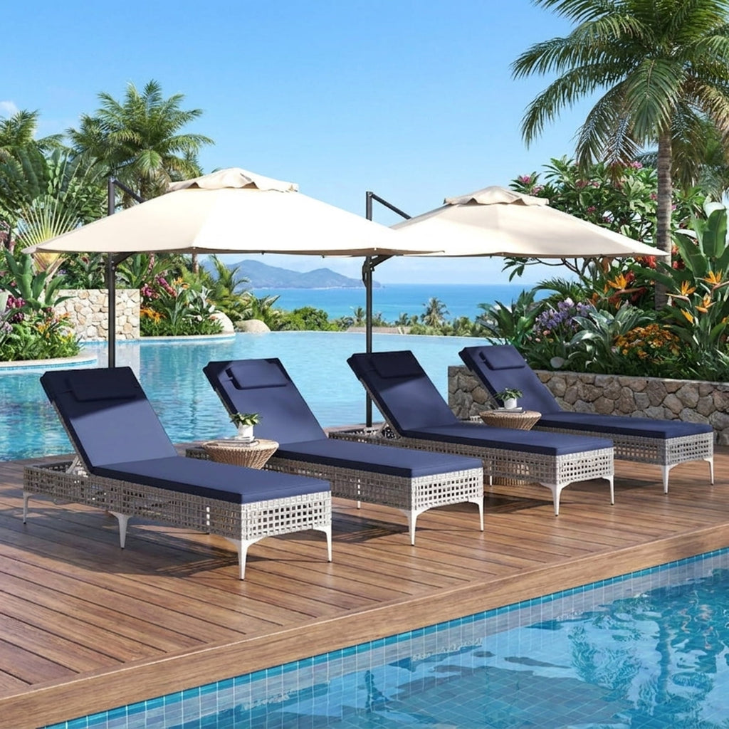 Biotree Patio Chaise Lounge Chair with 6-Level Adjustable Backrest and Headrest for Poolside Stackable Patio Chair for Garden BackyardNavy