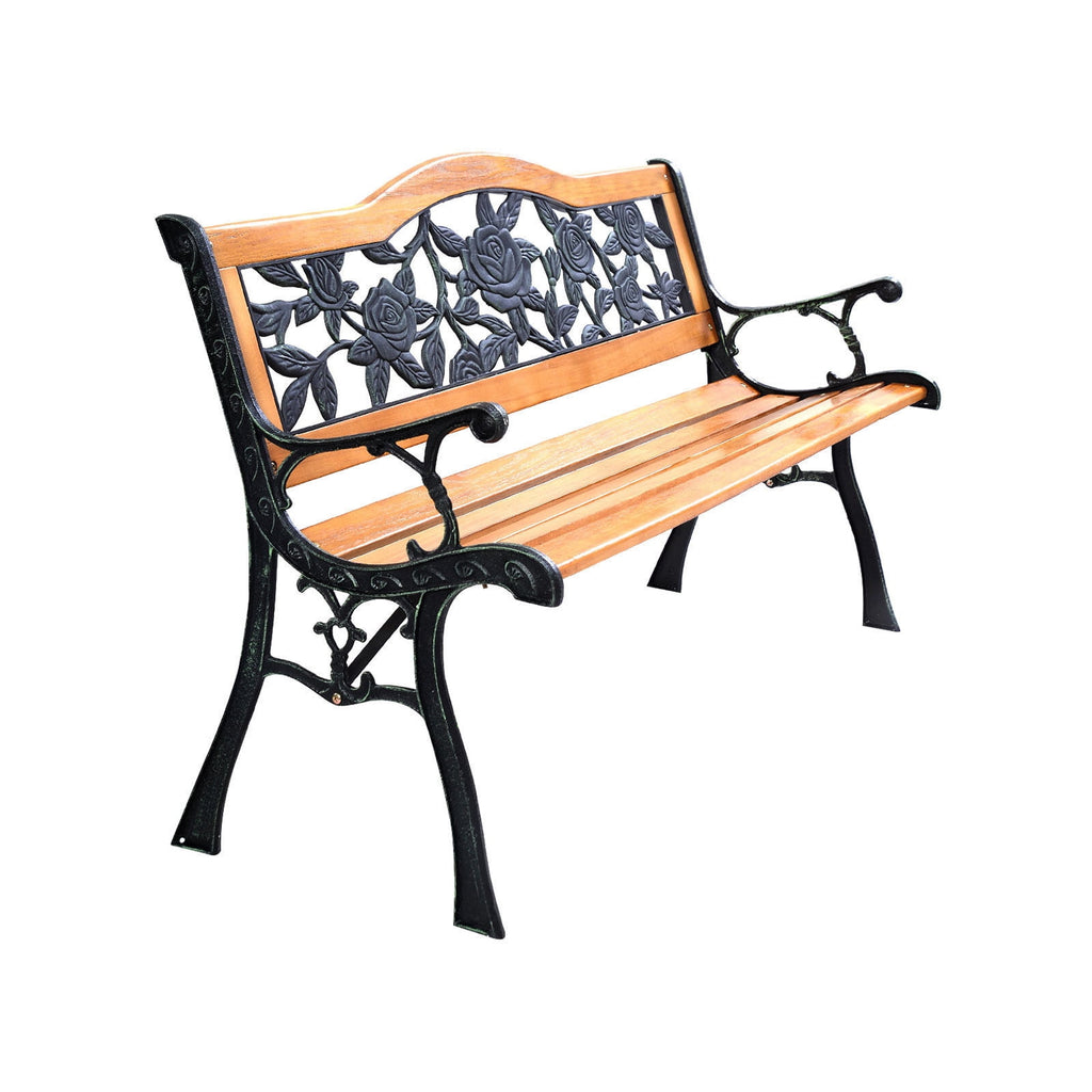 Biotree Outdoor Wooden Garden Bench with Iron Armrest 49.5 In
