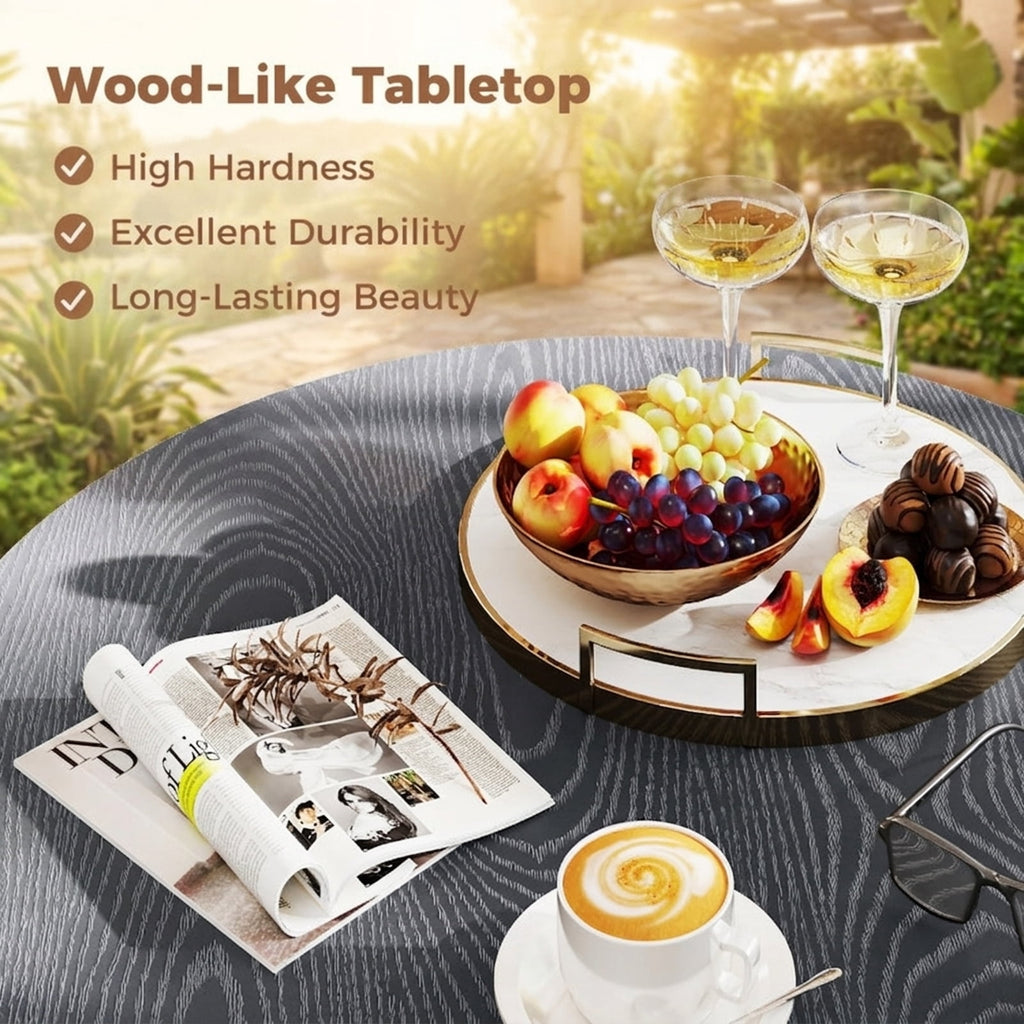 Biotree 33.5 Inch Round Patio Bistro Table with Wood-Like Top and X-Shaped Legs, Gray