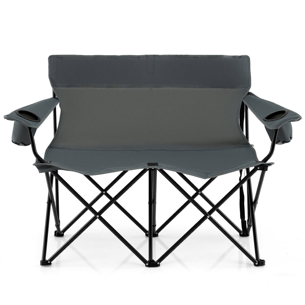 Biotree 2-Person Folding Outdoor Loveseat Camp Chair with Cup Holders Portable Double Camping Chair with Carry Bag, Gray