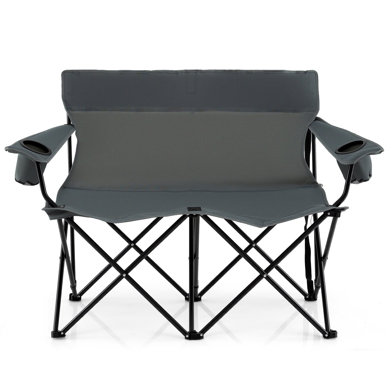 Biotree 2-Person Folding Outdoor Loveseat Camp Chair with Cup Holders Portable Double Camping Chair with Carry Bag, Gray