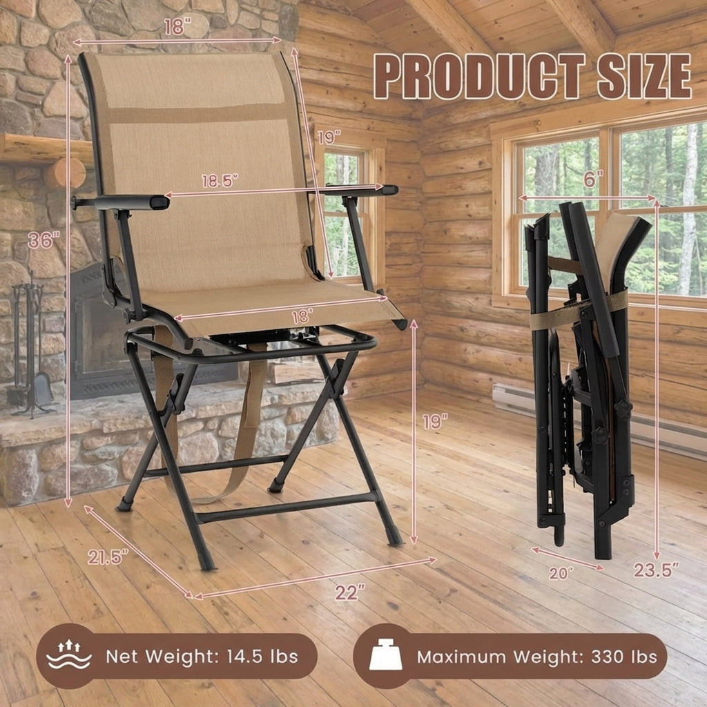 Biotree Folding 360 Degree Swivel Camping Stool with Detachable Backrest and Adjustable Height Tripod Hunting Chair, Camouflage