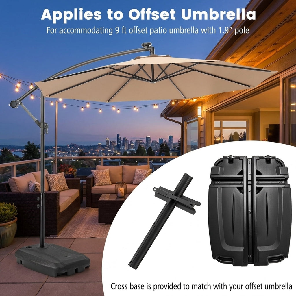 Biotree Fillable Universal Offset Umbrella Base with Cross Base and Wheels-Black Hanging Deck Garden