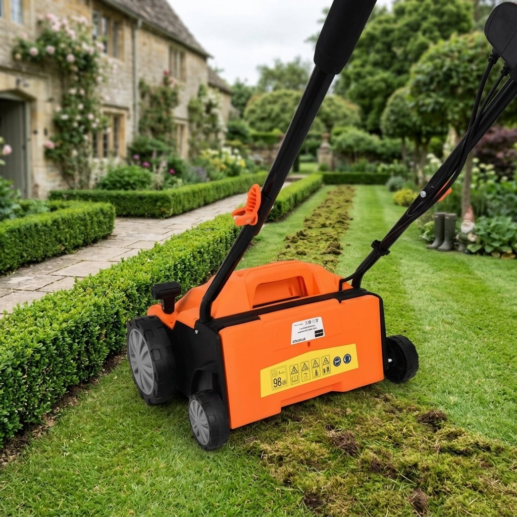 Biotree 13" 12 Amp Electric Lawn Scarifier Dethatcher, Corded Lawn Rake with 3-Position Depth Adjustment, Removable Blades and 40L Collection Bag for Grass Renovation and Yard Care Orange