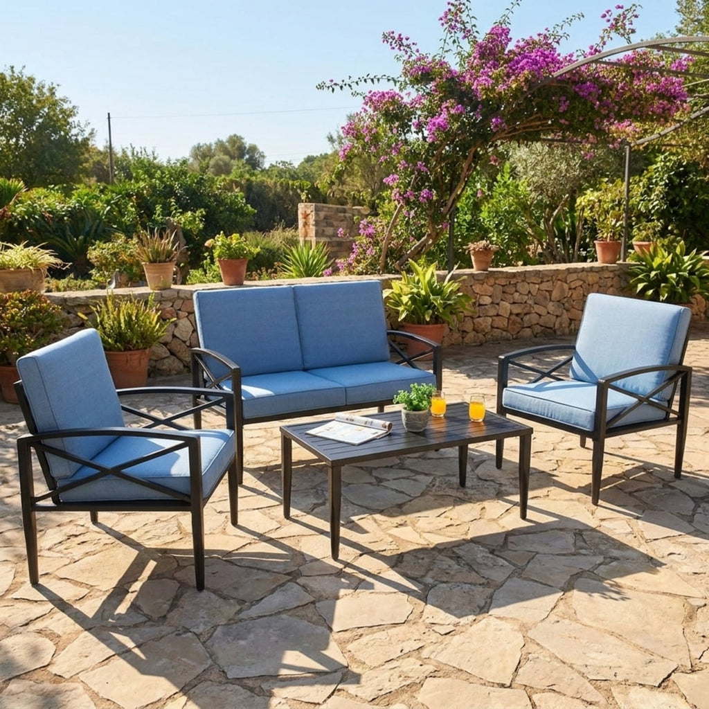 Biotree 4 Pieces Patio Furniture Set Aluminum Frame Cushioned Sofa Outdoor Conversation Set for Garden Backyard Porch