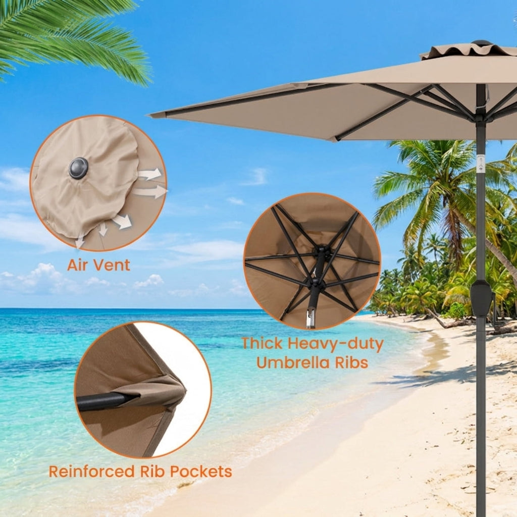 Biotree 7.5 FT Patio Umbrella, Outdoor Patio Heavy Duty Market Umbrella with Push Button Tilt for Patio Garden Backyard Pool, Tan