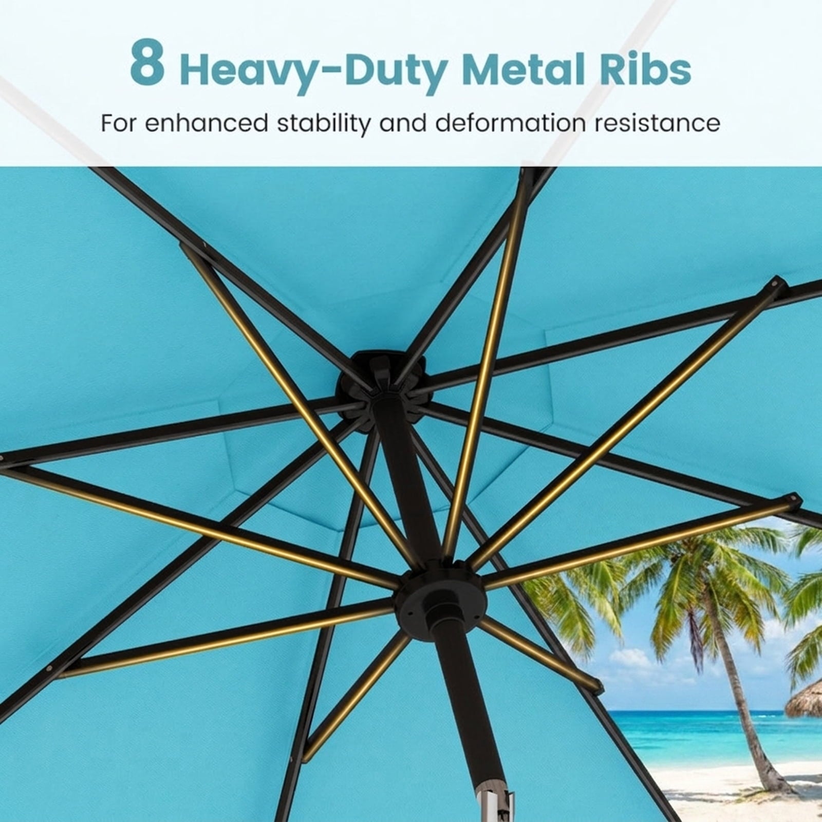 Biotree 10 ft Market Patio Umbrella with Crank and Tilt, 8 Sturdy Ribs, Vented Canopy - Multicolor for Backyard