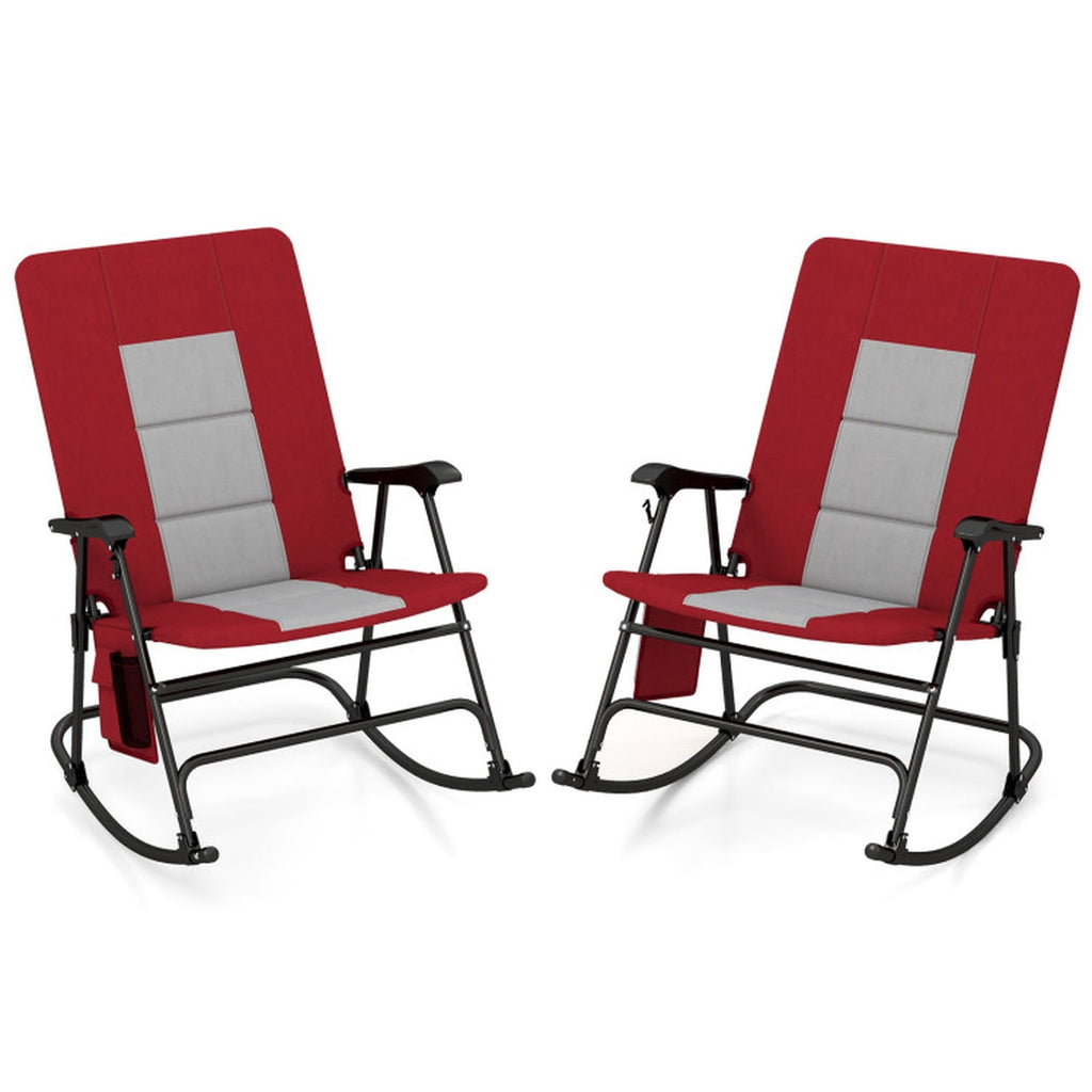 Biotree Foldable Rocking Padded Portable Camping Chair with Backrest and Armrest Stackable Patio Chair for Garden BackyardRed