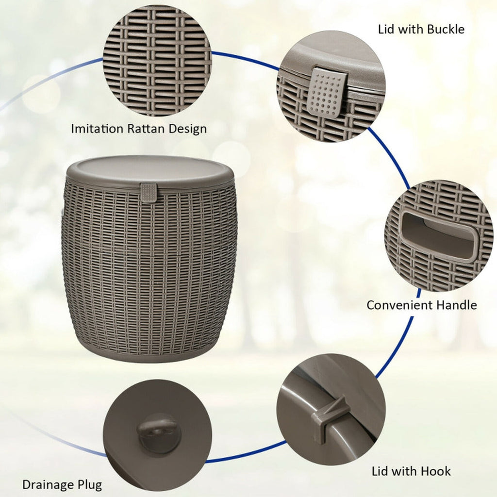 Biotree 9.5 Gallon 4-in-1 Patio Rattan Cool Bar Cocktail Table Side Table, Brown