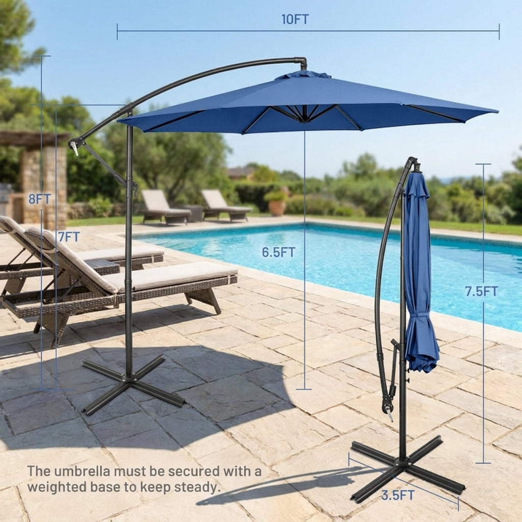 Biotree 10 ft Cantilever Offset Patio Umbrella 8-Rib Outdoor Shade - Blue - UV Protection with Cross Base