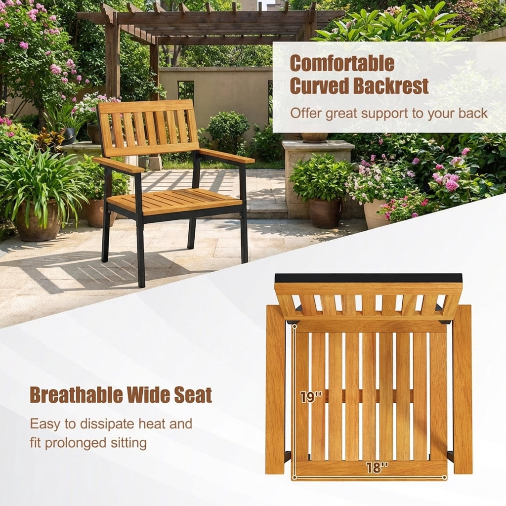Biotree 2-Pack Patio Dining Chair with Metal and Acacia Wood