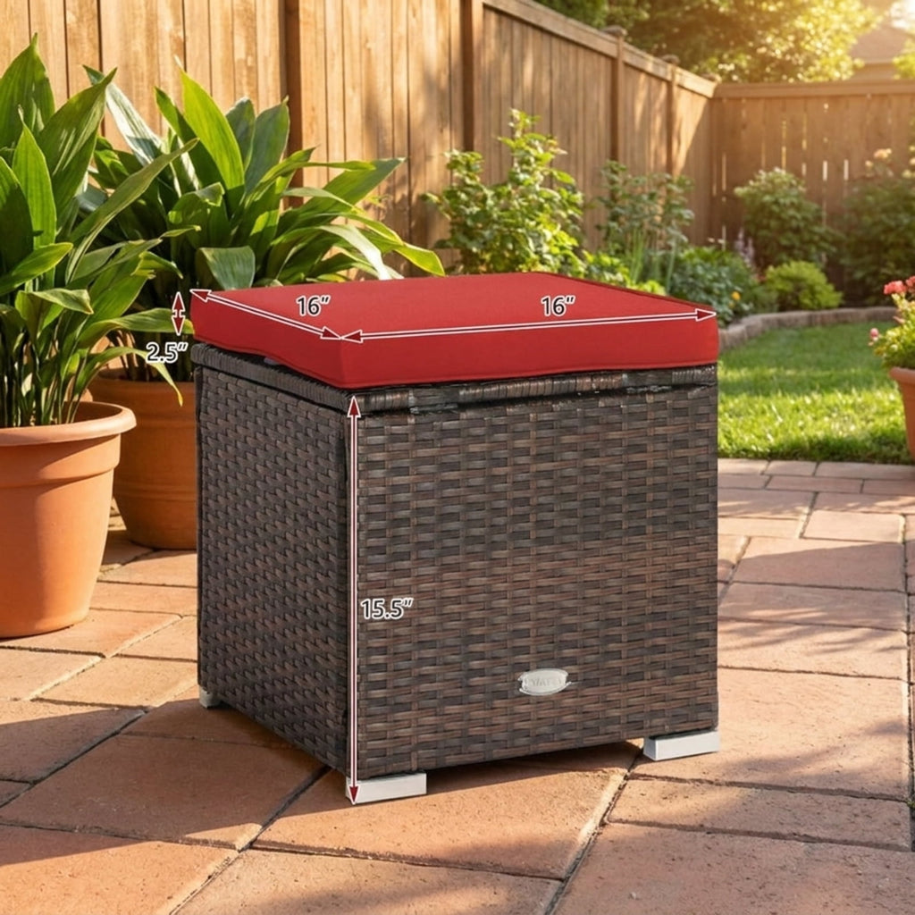Biotree 2 Pieces Patio Ottoman with Removable Cushions Stackable Patio Chair for Garden BackyardRed