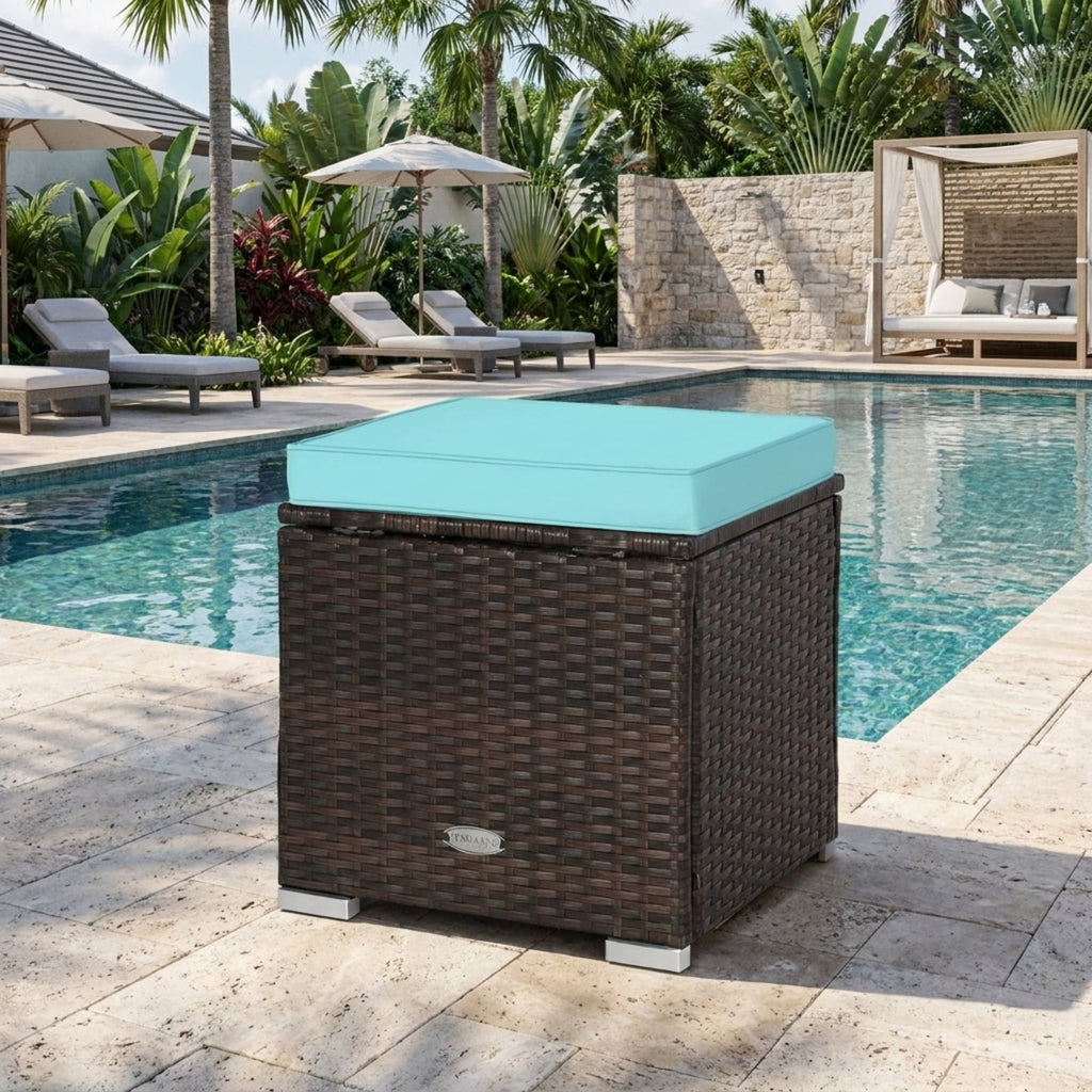 Biotree 2 Pieces Patio Ottoman with Removable Cushions Stackable Patio Chair for Garden BackyardTurquoise