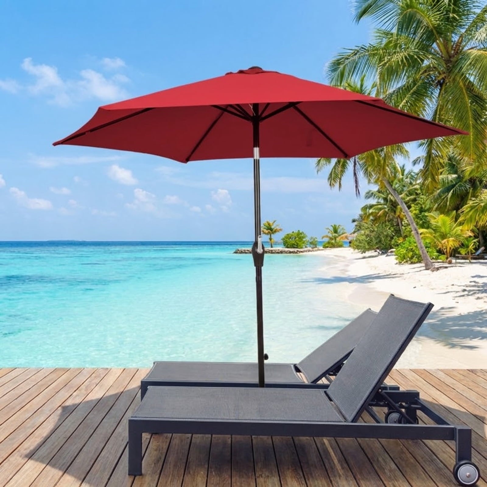 Biotree 10 Feet Outdoor Patio Umbrella with Tilt Adjustment and Crank-Dark Red Beige/Dark Red/Tan/Orange/Blue/Gray/Navy