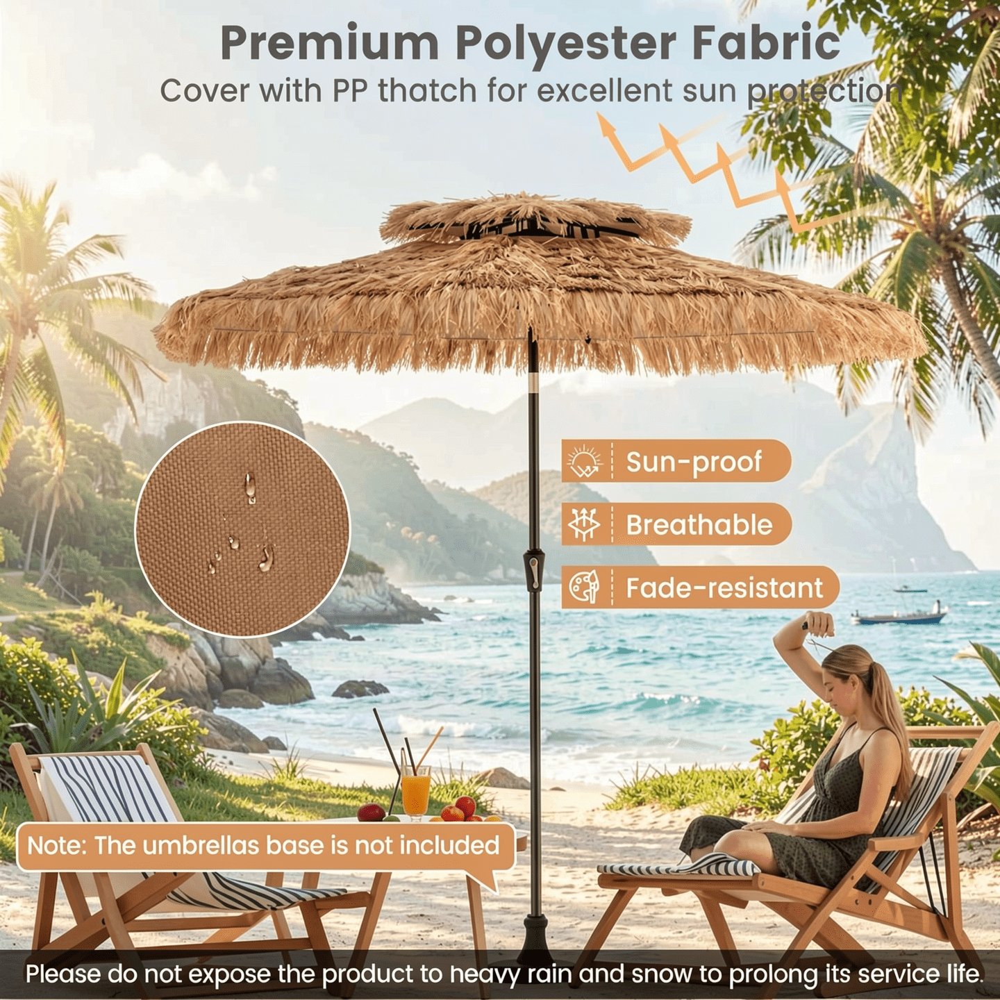 Biotree 9 Feet Thatched Tiki Umbrella with 8 Ribs Natural - Outdoor Patio Garden Sun Shade with UV Protection for Deck Lawn and Garden